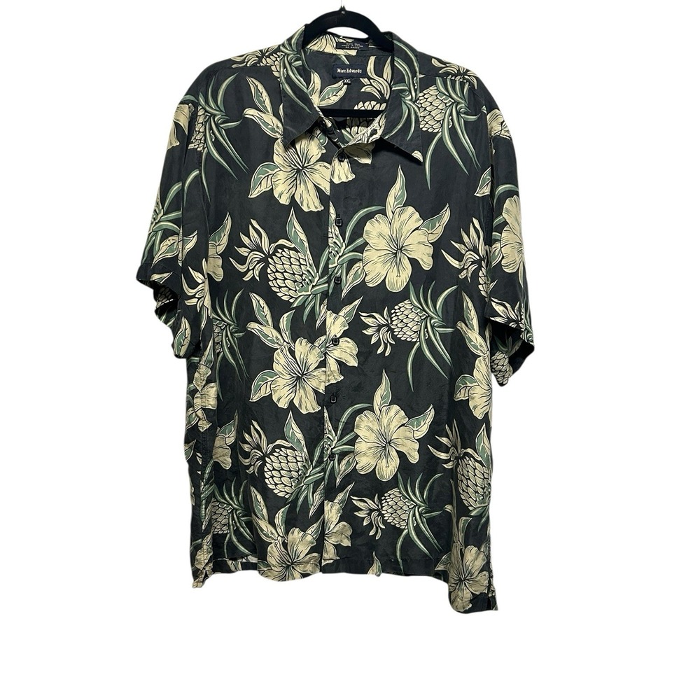 Marc Edwards Silk Hawaiian Short‎ Sleeve Shirt 2XL Floral Pineapples Resortwear
